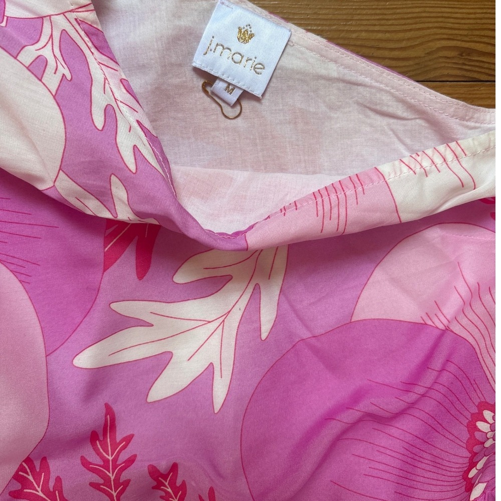 J.Marie One Shoulder Floral Maxi Dress Pink White Tiered SIZE M - Picture 4 of 7